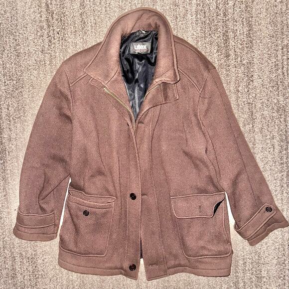 Utex Men's Wool Pea Coat Outerwear Jacket Brown Wool Size XL - Picture 1 of 11